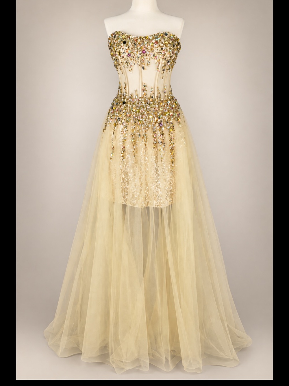 Cinderella Size 4 Champagne Crystal Corset Tulle Prom Pageant Gown